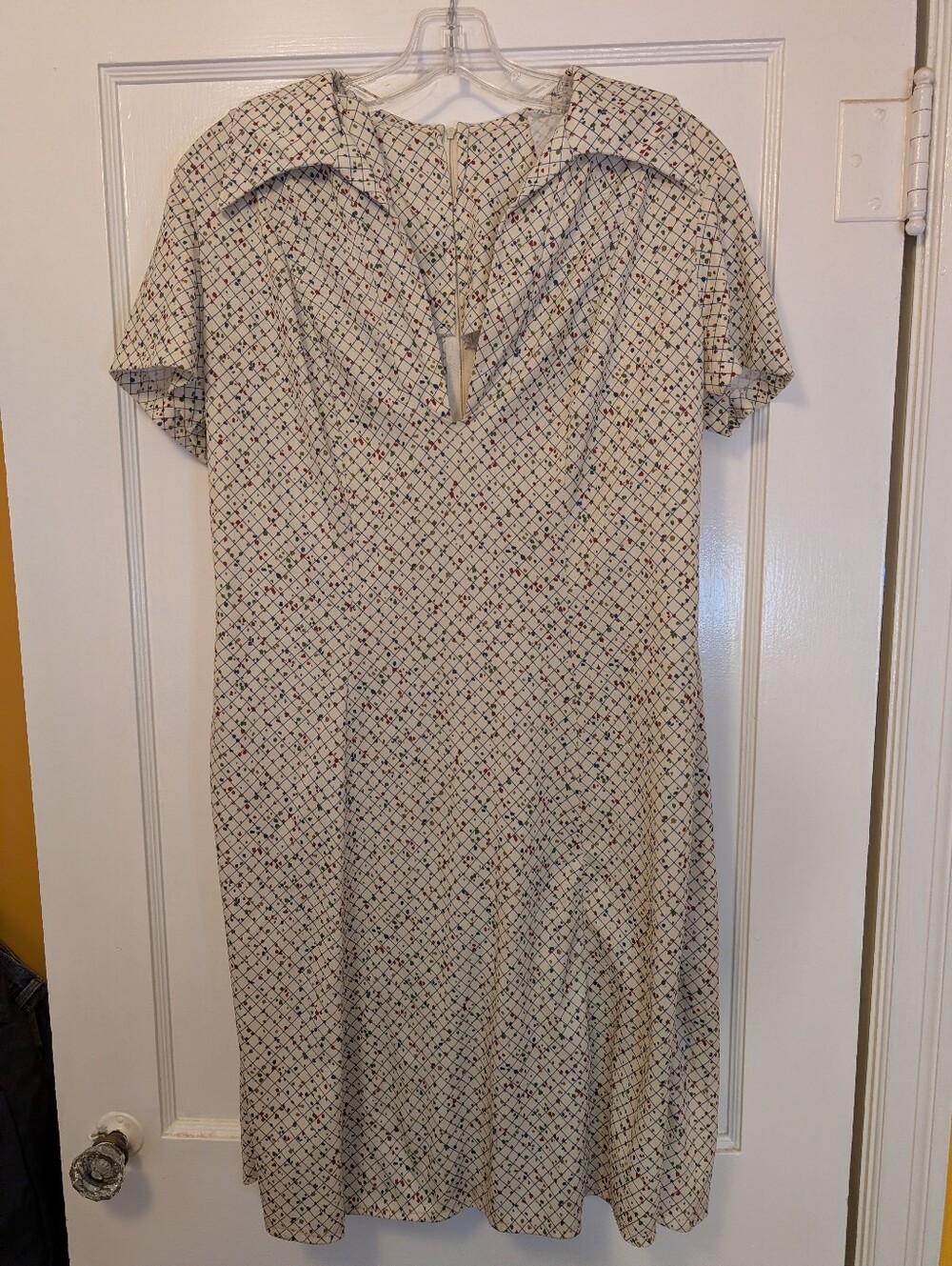 Vintage 60s 70s Handmade Mod Dress Abstract Grid Print Sailor Collar 38" Bust